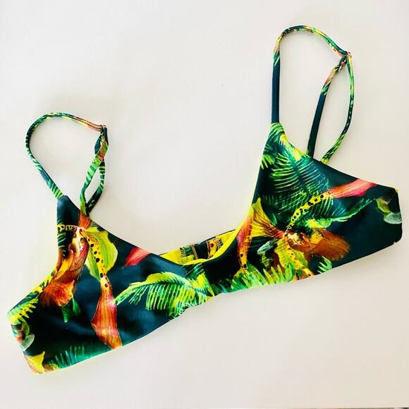 BEACH RIOT REVOLVE Green Blue Black Tropical Print Bikini Swimsuit Swim Top L - Picture 1 of 10